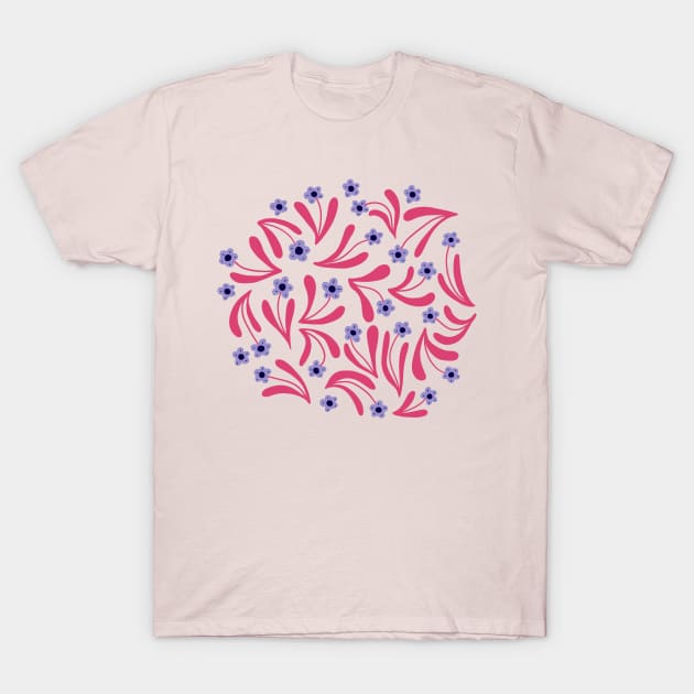 Ditsy boho blooms in pink and blue T-Shirt by Natalisa